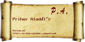 Priher Aladár névjegykártya